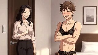 Stepmom caught her stepson in her lingerie and give her live show