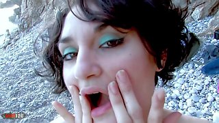 French Brunette Big Cock Ass Fucking At The Beach