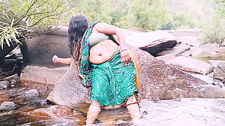 Telugu Sexy Silk Aunty Outdoor Waterfall Bathing, Telugu Dirty Talks.