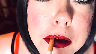 Smoking Mistress Tina Snua Chain Smokes 2 Superking Cigarettes in Fishnet Gloves - Smoker Smoke BBW Chubby