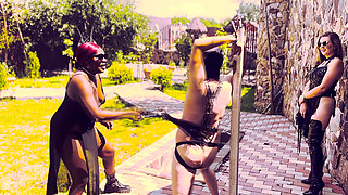 Angry Black Dominatrix whipping w slave