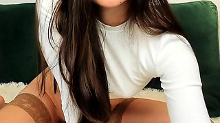 Cute curly brunette solo webcam masturbation