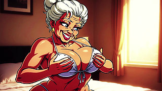 Ai Old Women in Bedroom Teasing and Flashing Tits