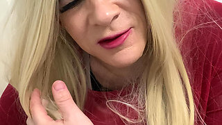 Shemale amateur stands up and shows off talking dirty  and showing off clit cock and ass