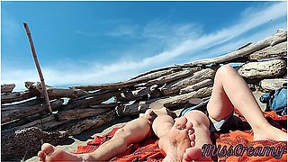 Voyeur Watching Us While My Hot Wife Masturbating And Cumshot Cock In Nudist Beach Public 02