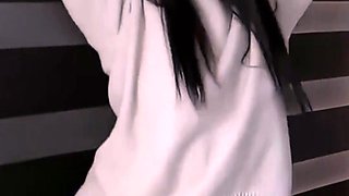 Tiny chubby Asian amateur Teen dancing and pillow riding