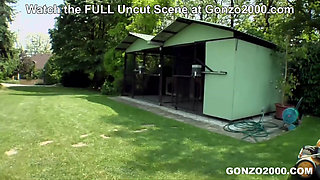 Mugur Mows the Lawn in Maid Outfit while Shalina is Locked in a Cage at Gonzo2000