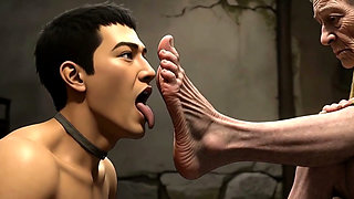 Male Slave Licking 90 Year Old Granny Wrinkled Feet - Horny Mistress