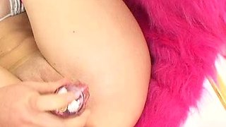 Sexy brunette wearing stockings masturbates webcam