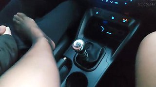 Step Mom in Stockings Gives Step Son Footjob While Driving Car - Hot Mature Affair