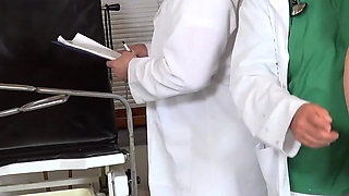 Seductive teen Little Eliss examined by two old perverts