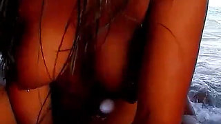 Latina skinny Milf Yoha banged hard in a threesome at the beach