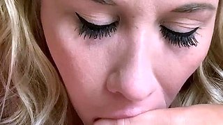 Big cock blonde amateur with glasses drools on cock