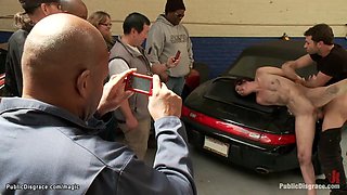 Dirty whore screwed in public garage