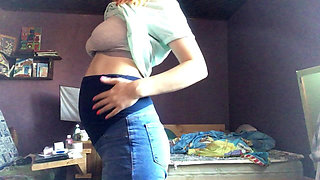Striptease with Pregnant Belly, up View