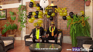 2 Shameful Brunettes Fuck Their Boss at New Year's Eve Party.