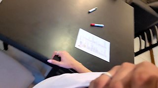 Hot Latina student in skirt lets the teacher fuck her pussy on a desk to raise her final exam score