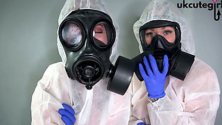 Gas Mask Nurses Give Hands-on Latex Glove Medical Treatment