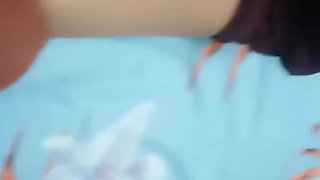 Desi Girl Next Door Casual T-shirt Reveal to Sexy Bra & Denim Shorts