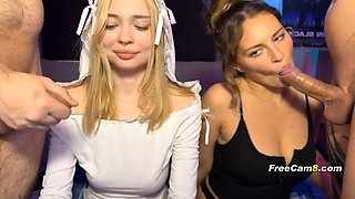 Two Naughty Chicks Blowing Big Cock Together