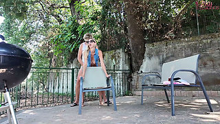 Distressed Stepaunt Seduces and Fucks Virgin Stepnephew to Convince Him to Help Her with the Bbq Before the Guests Arrive