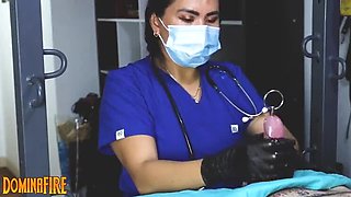Nurse Femdom CBT Medical Exam with DominaFire - Cock Sounding & Handjob