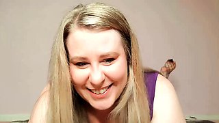 Cute blonde teen in blue panties masturbation on webcam