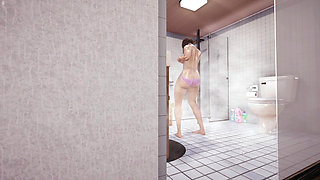 Stepson Jerking Cock While Watching Japanese Stepmom Masturbating Pussy In Bathroom