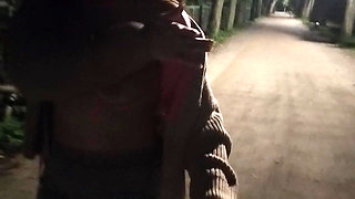 Flashing Boobs While Walking at Night