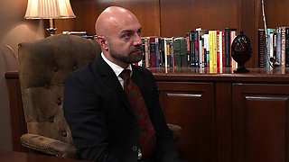 Sexy suited DILF barebacks cute twink