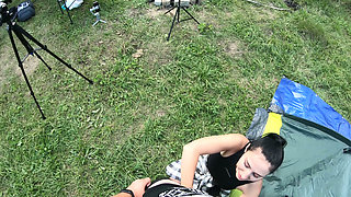 4k Remastered Sneaky Camping Blowjob Near the Tent - POV Bts