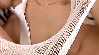 Teen wearing fishnet gets pussy pumped and fucked