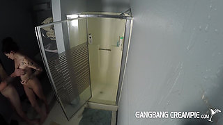 Skinny girl fucked in the shower