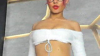 Girl with Glasses and Hair Dancing and Is Controlled by a Fan with a Lovense Toy P3