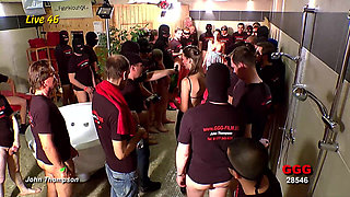 Horny Sluts Gangbanged by 10 Guys Getting Their Faces Covered in Cum