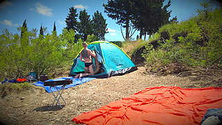 Gangbang - a Man Agreed to Have Rough Sex with His Wife in a Tent with Two Guys