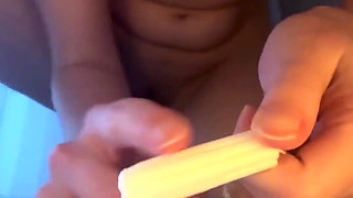 Tampon Insertion Close up - Russian Girl Stuffs Her Pussy with Dirty Talk