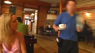 Petite perky tits blonde hoe on her first date with POV blowjob in the toilet wc