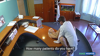 Fake Hospital - Sexy Blonde Sucks a Doctor Cock Before Getting Probed on Office Desk