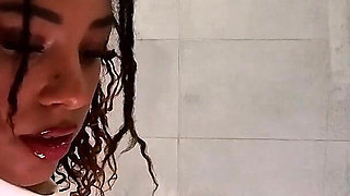 Hot Sexy Braless All Natural Big Tits Ebony Real College Girl in a Shiny Latex Gold Mini Skirt Goes Panties off Multiple Cameras