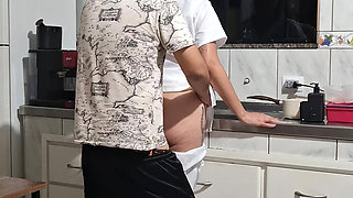 The maid got fucked in the ass in the kitchen while washing the dishes.