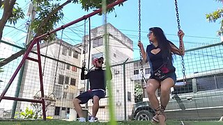 Rich Man Seduces Curvy Latina for Sweet Treat in Park
