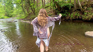 Sexy Moves in a Torn Dress in the Forest and Water