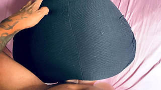 Amateur Doggystyle Sex, Cum on Her Black Dress and Huge Ass