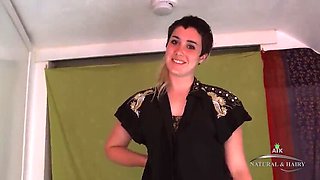 Hairy Brunette Babe Fingering Her Tiny Tits and Fucking with a Sex Toy