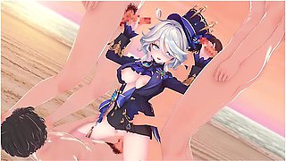 Genshin Impact Furina Outdoor Gangbang On The Beach. 3d Hentai Animation