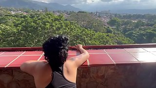 Brunette stepdaughter gets on her knees and pulls his cock out to play POV