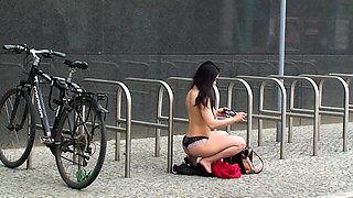 Brunettes public flashing and blowjob