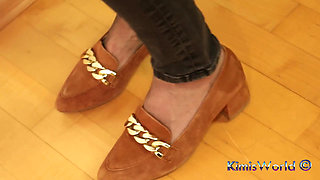 Asmr Nylon Footsteps - Shiny Flats Tapping on Wooden Floor