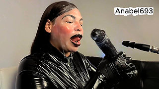 A Demon Dressed in Latex, Latex Gloves, a Latex Suit, and Black Lips, Sensually Sucks Your Cock and Spits Saliva and Semen on Me